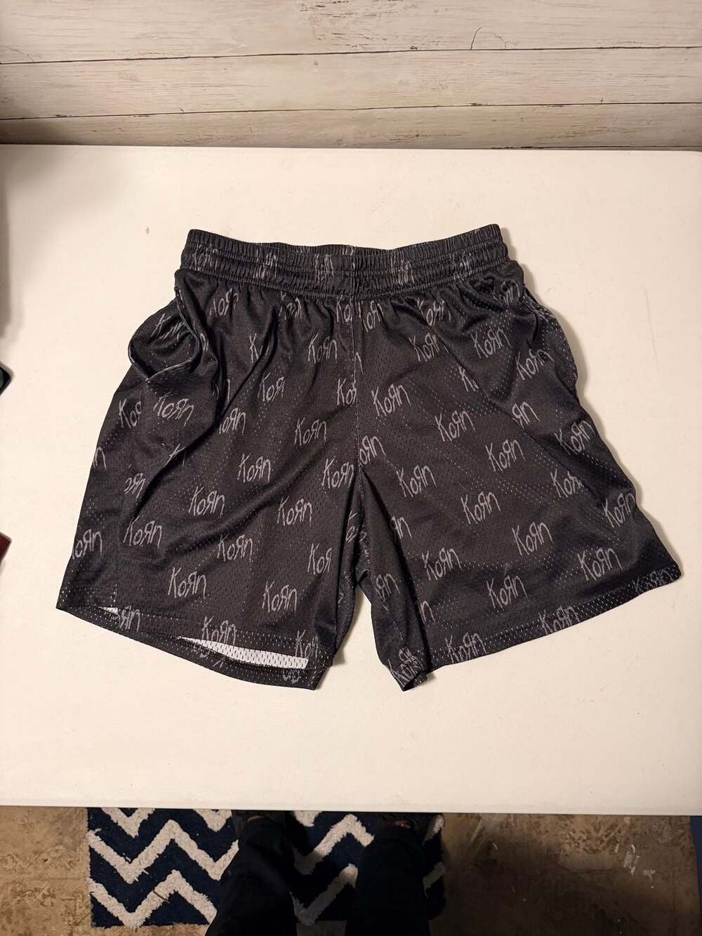 Korn Official Merchandise All Over‎ Print Logo Mesh Gym Shorts Black XL